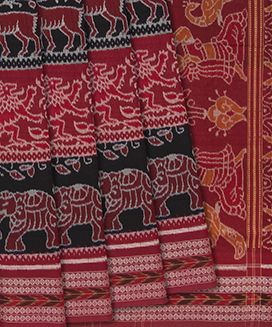Black Handloom Orissa Cotton Saree With Ikat Annam Motifs
