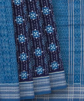 Dark Blue Handloom Orissa Cotton Saree With Ikat Floral Motifs
