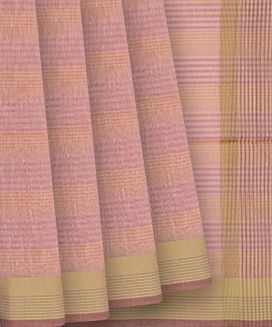 Bubble Gum Pink Woven Blended Cotton Saree With Stripes
