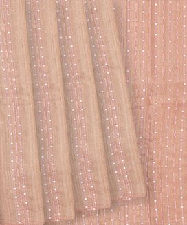 Dusty Pink Handloom Tussar Silk Saree With Baby Pink Stripes
