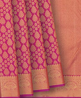 Pink Handloom Kanchipuram Silk Saree With Floral & Annam Motifs
