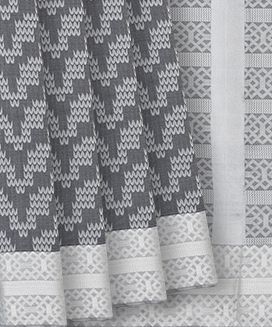 Grey Handloom Soft Silk Saree With Chevron Motifs
