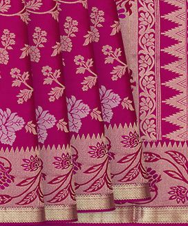 Pink Handloom Soft Silk Saree With Floral Vine Motifs 
