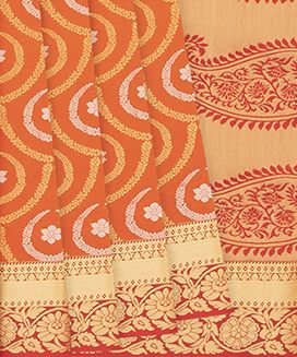 Red Handloom Soft Silk Saree With Floral Motifs
