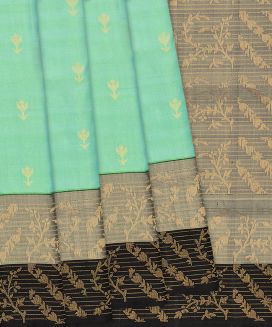 Aquamarine Handloom Soft Silk Saree With Floral Motif Buttas