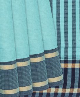 Turquoise Handloom Kadapa Plain Cotton Saree
