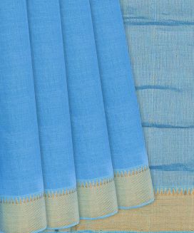 Sky Blue Handloom Mangalagiri Plain Cotton Saree 
