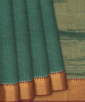 Sea Green Handloom Mangalagiri Cotton Saree With Stripes
