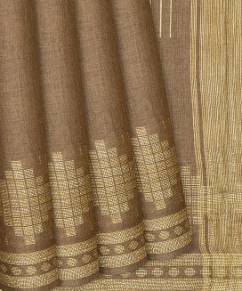 Taupe Handwoven Tussar Silk Saree With Border
