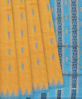 Mango Yellow Handloom Orissa Silk Saree With Butta & Turquoise Pallu
