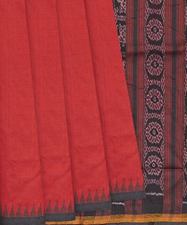 Red Handloom Orissa Silk Saree With Elephant & Floral Motifs In Pallu
