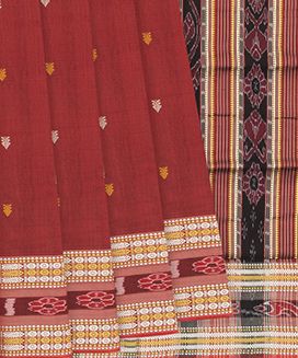 Crimson Handloom Orissa Silk Saree With Floral Motifs
