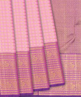 Baby Pink Handloom Kanchipuram Silk Saree With Zari Checks
