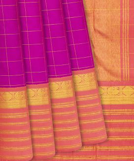 Hot Pink Handloom Kanchipuram Korvai Silk Saree With Checks
