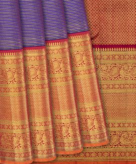 Purple Handloom Kanchipuram Vairaoosi Korvai Silk Saree 