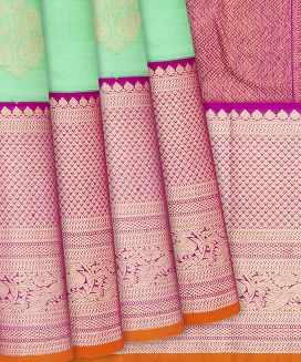 Aquamarine Handloom Kanchipuram Korvai Silk Saree With Pink Border
