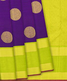Purple Handloom Kanchipuram Korvai Silk Saree With Chakaram Motifs