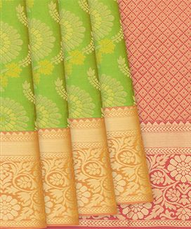 Green Kanchipuram Silk Saree With Floral Zari Motifs
