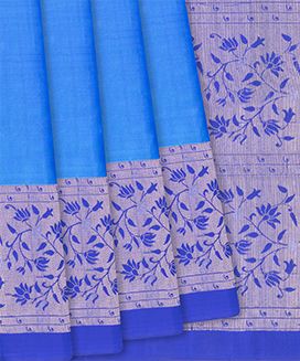 Sky Blue Handloom Soft Silk Saree With Floral Vine Motifs
