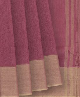 Bubble Gum Pink Handloom Linen Saree With Beige Border

