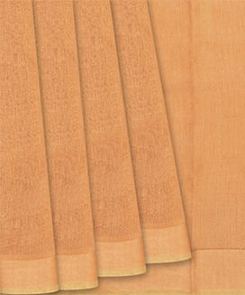 Peach Handloom Linen Saree With Plain Body & Stripped Pallu
