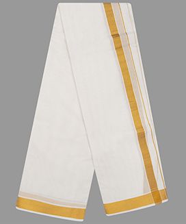 Off White 9 X 5 Handwoven Cotton Dhoti with 1 1/2 inch zari Border
