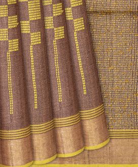 Dusty Pink Handwoven Tussar Silk Saree With Square Motifs

