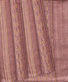 Dusty Pink Handwoven Tussar Silk Saree With Stripe
