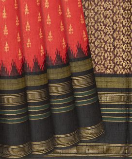 Red Handwoven Tussar Silk Saree With Floral Motifs
