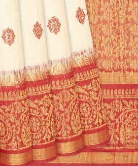 Off White Handwoven Tussar Silk Saree With Floral Motifs

