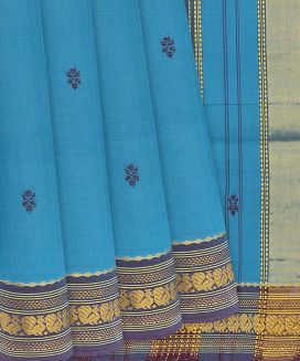 Sky Blue Handloom Kadapa Cotton Saree With Floral Motifs
