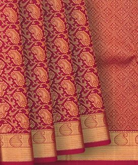 Red Handloom Kanchipuram Silk Saree With Mango Vine Motifs