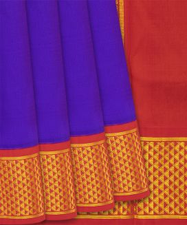Purple Handloom Kanchipuram Nine Yards Korvai Silk Saree With Green Border
