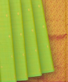 Green Handloom Kanchipuram Silk Saree With Mango Butta
