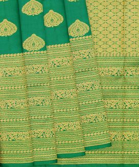 Dark Green Kanchipuram Silk Saree With Floral Motifs