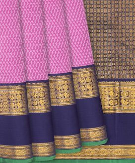 Bubble Gum Pink Handloom Kanchipuram Korvai Silk Saree With Floral Motifs