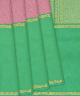 Baby Pink Handloom Kanchipuram Muppagam Korvai Silk Saree
