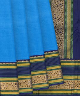 Sky Blue Handloom Kanchipuram Korvai Silk Saree With Floral Vine Motifs In Border
