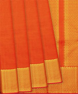 Orange Handloom Kanchipuram Vairaoosi Silk Saree With Half Diamond Motifs In Border

