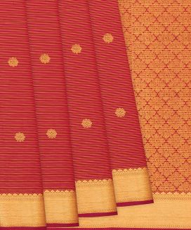 Red Handloom Kanchipuram Vairaoosi Silk Saree With Rudraksham Motifs