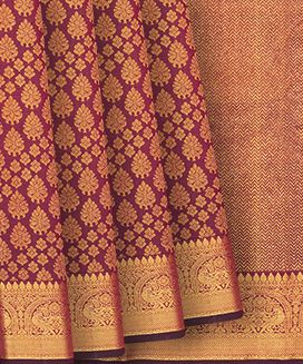 Crimson Handloom Kanchipuram Silk Saree With Floral Zari Motifs
