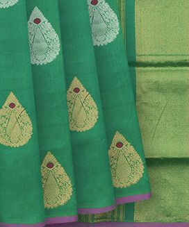 Aquamarine Handloom Silk Cotton Saree With Floral Butta
