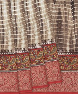 Off White Handloom Printed Chanderi Cotton Saree With Tie & Dye 
