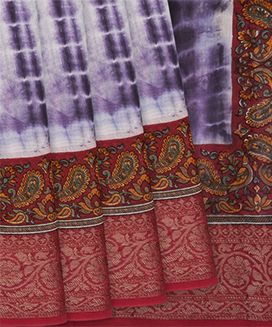Lavender Chanderi Cotton Saree With Printed Tie & Dye Motifs
