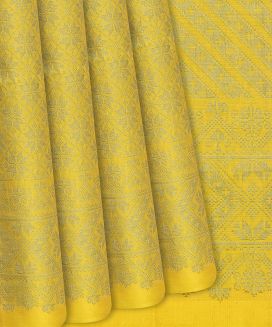 Lemon Yellow Handloom Soft Silk Saree With Star Flower Motifs
