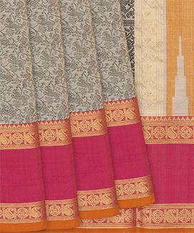 Cream Handloom Silk Cotton Saree With Vanasingaram Motifs & Ganga Jamuna Border
