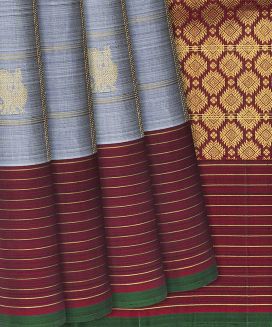 Grey Handloom Kanchipuram Silk Saree With Annam Chakaram Motifs

