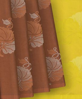Brown Handloom Soft Silk Saree With Floral Zari Butta
