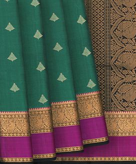 Sea Green Handloom Soft Silk Saree With Floral Zari Motifs
