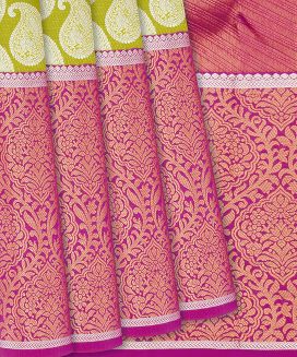 Neon Green Handloom Kanchipuram Tissue Silk Saree With Annam Motifs
